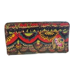 PREOWNED-SAKROOTS SLIM ELEPHANT Wallet-11 CC Slots-4 Full Dollar~Zip Coin-Snap